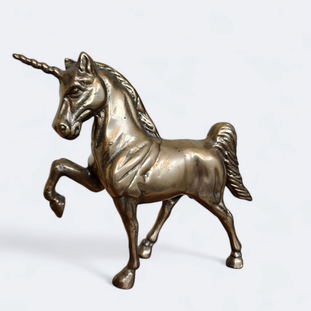Vintage Solid Brass Unicorn Figurine 5" Mythical Horse Cottagecore Fantasy Decor - Picture 3 of 10